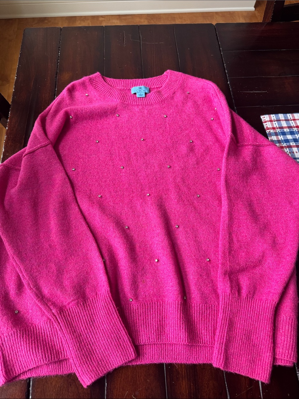 Bloomingdales Bright Pink Embellished Crewneck Sweater
